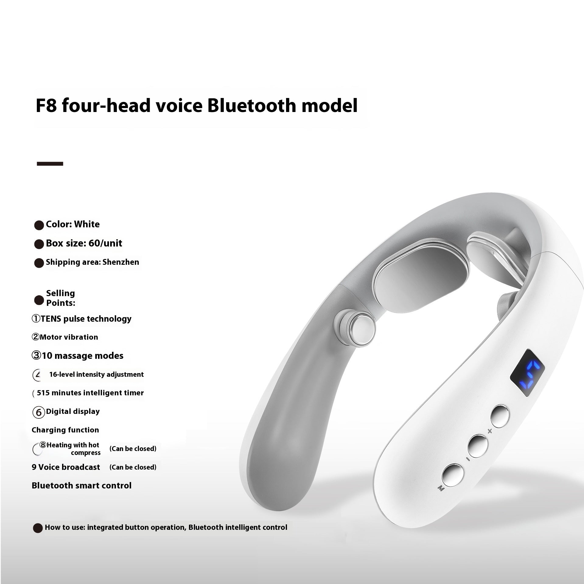USB Neck Massager – Bluetooth, Heat & Smart Voice Options for Ultimate Comfort